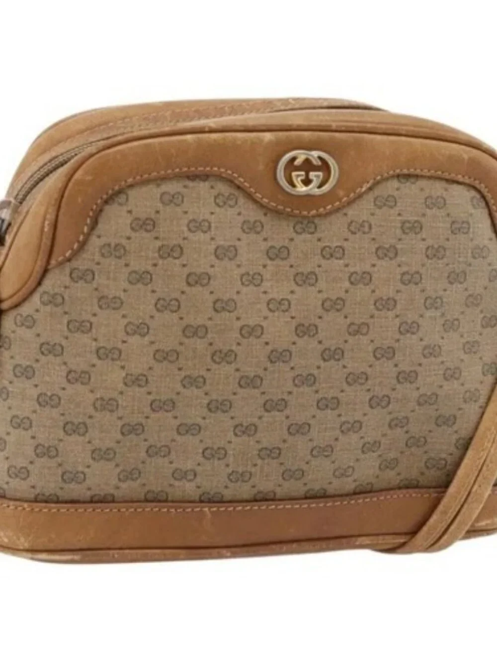 GUCCI Micro GG Supreme Shoulder Bag PVC Beige Gold Auth ka4395